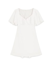 Vigorous Back-Slit Tie-Strap Hollow Waist Puff Sleeve Mini Dress
