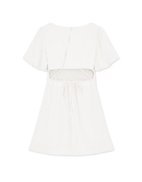 Vigorous Back-Slit Tie-Strap Hollow Waist Puff Sleeve Mini Dress