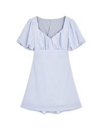 Vigorous Back-Slit Tie-Strap Hollow Waist Puff Sleeve Mini Dress