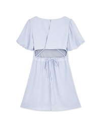 Vigorous Back-Slit Tie-Strap Hollow Waist Puff Sleeve Mini Dress