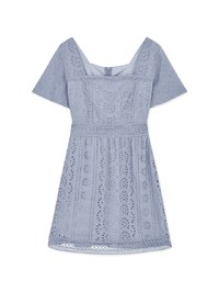 Embroidered Square Neck Lace Mini Dress