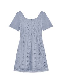 Embroidered Square Neck Lace Mini Dress