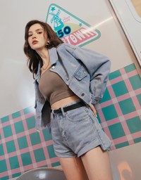Casual Cooling Frayed Denim Jeans Crop Blazer Jacket