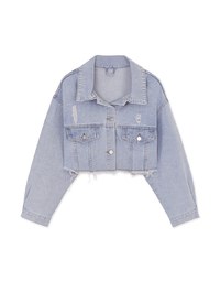 Casual Cooling Frayed Denim Jeans Crop Blazer Jacket