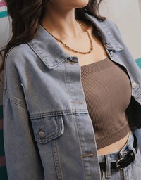 Casual Cooling Frayed Denim Jeans Crop Blazer Jacket