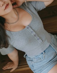 Finest Minimalistic Big U-Neck Crop Top