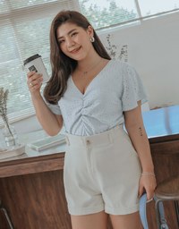 Broderie Lace V-Neck Scrunch Top