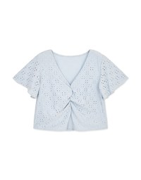 Broderie Lace V-Neck Scrunch Top