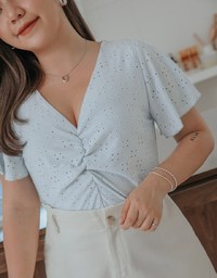 Broderie Lace V-Neck Scrunch Top