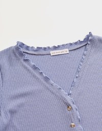 Refined Lettuce Hem Button Crop Top
