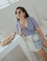 Refined Lettuce Hem Button Crop Top