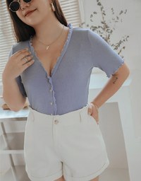 Refined Lettuce Hem Button Crop Top