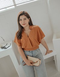 Embroidered Low-cut Lapel Crop Top