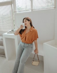 Embroidered Low-cut Lapel Crop Top