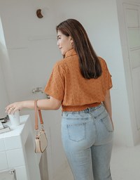 Embroidered Low-cut Lapel Crop Top