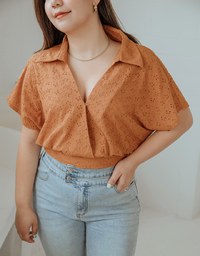 Embroidered Low-cut Lapel Crop Top
