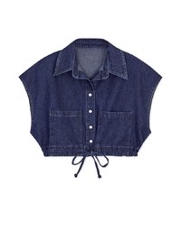 Casual Chic Drawstring Crop Denim Top