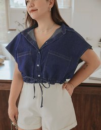Casual Chic Drawstring Crop Denim Top