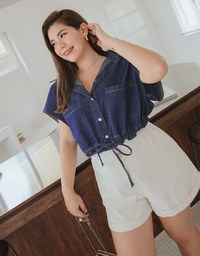 Casual Chic Drawstring Crop Denim Top