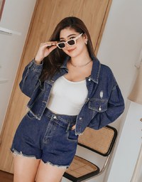 Finest Asymmetrical Ripped Denim Jeans Short