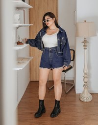 Finest Asymmetrical Ripped Denim Jeans Short