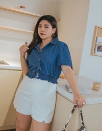 Sleek CEO Style Slimming Bias-Cut Slit Suit Short