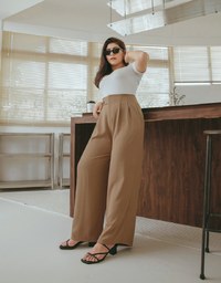 360° High Waisted Side-Button Pleated Wide Pants