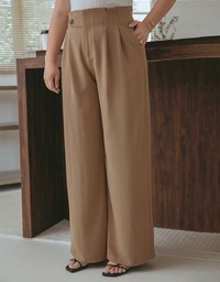 360° High Waisted Side-Button Pleated Wide Pants