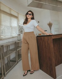 360° High Waisted Side-Button Pleated Wide Pants