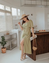 Vintage Criss Cross Front Hollow Slit Maxi Dress