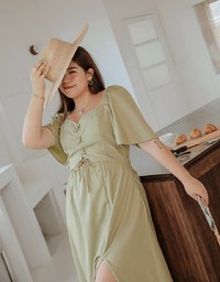 Vintage Criss Cross Front Hollow Slit Maxi Dress