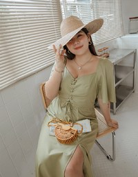 Vintage Criss Cross Front Hollow Slit Maxi Dress