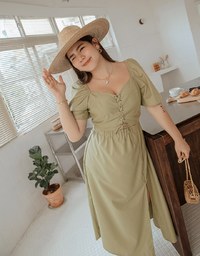 Vintage Criss Cross Front Hollow Slit Maxi Dress