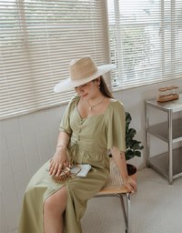 Vintage Criss Cross Front Hollow Slit Maxi Dress