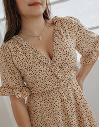 Classy Floral Ruffled Splice Chiffon Mini Dress