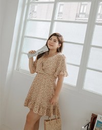 Classy Floral Ruffled Splice Chiffon Mini Dress