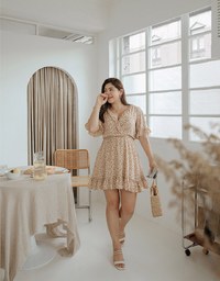 Classy Floral Ruffled Splice Chiffon Mini Dress