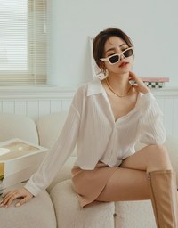 Textured Crinkled Oversized Collar Shirt