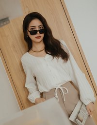 Minimal Chic V-Neck Embossed West-Tie Top