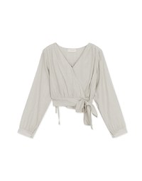 Textured Crinkled V-Necked Side-Drawstring Blouse Shirt