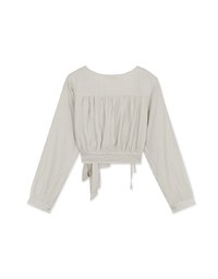 Textured Crinkled V-Necked Side-Drawstring Blouse Shirt