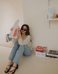 Textured Crinkled V-Necked Side-Drawstring Blouse Shirt