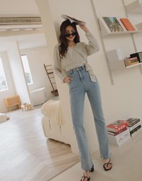 Textured Crinkled V-Necked Side-Drawstring Blouse Shirt
