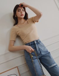 Square-Necked Knit Crop Top