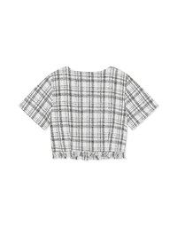 Cross-Checkered Square-Necked Ripped Button Top