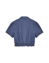 Button Front Cinched Waist Denim Jeans Crop Top