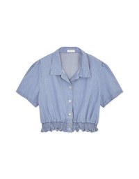 Button Front Cinched Waist Denim Jeans Crop Top