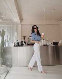 Button Front Cinched Waist Denim Jeans Crop Top