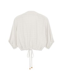 Sheer Gingham Hem Drawstring Pocket Blouse Shirt