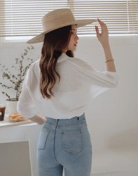 Sheer Gingham Hem Drawstring Pocket Blouse Shirt